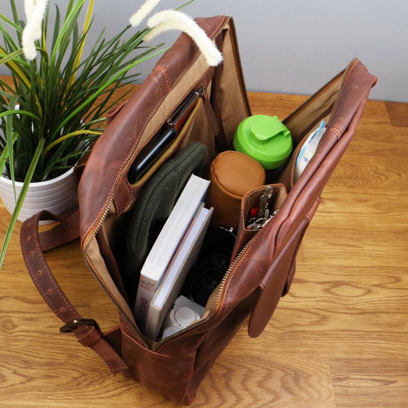 Leconi Rucksack Lederrucksack Freizeitrucksack Damen Herren Leder Braun LE1016