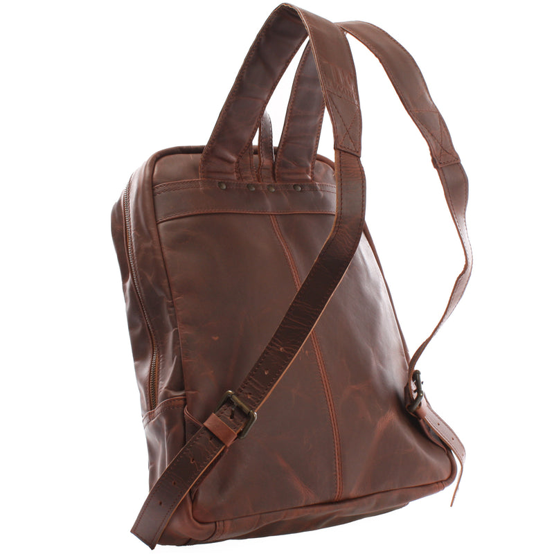 Leconi Rucksack Lederrucksack Freizeitrucksack Damen Herren Leder Braun LE1016