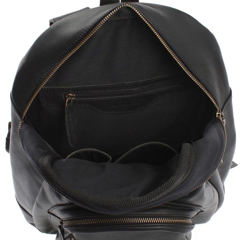 Leconi Rucksack Lederrucksack Freizeitrucksack Damen Herren Leder Schwarz LE1017