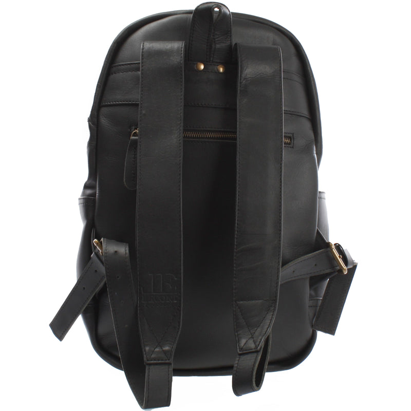 Leconi Rucksack Lederrucksack Freizeitrucksack Damen Herren Leder Schwarz LE1009