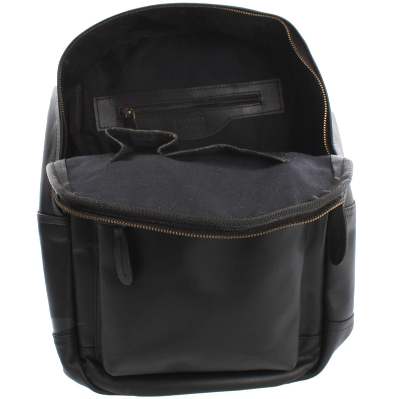 Leconi Rucksack Lederrucksack Freizeitrucksack Damen Herren Leder Schwarz LE1009