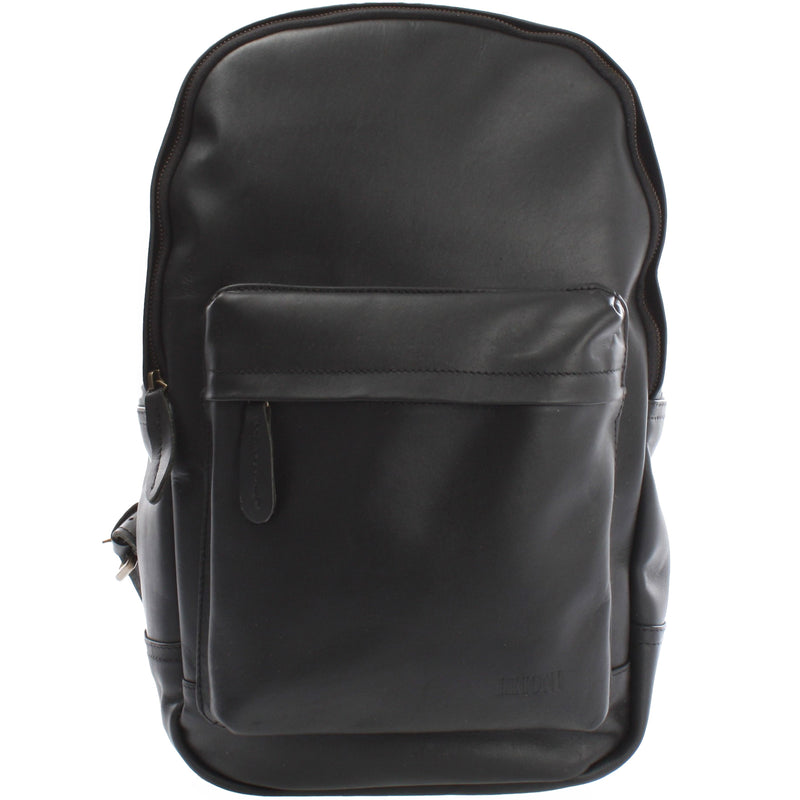 Leconi Rucksack Lederrucksack Freizeitrucksack Damen Herren Leder schwarz LE1009