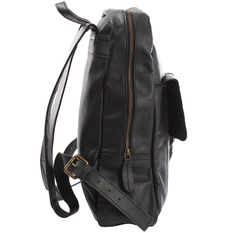 Leconi Rucksack Lederrucksack Freizeitrucksack Damen Herren Leder Schwarz LE1016