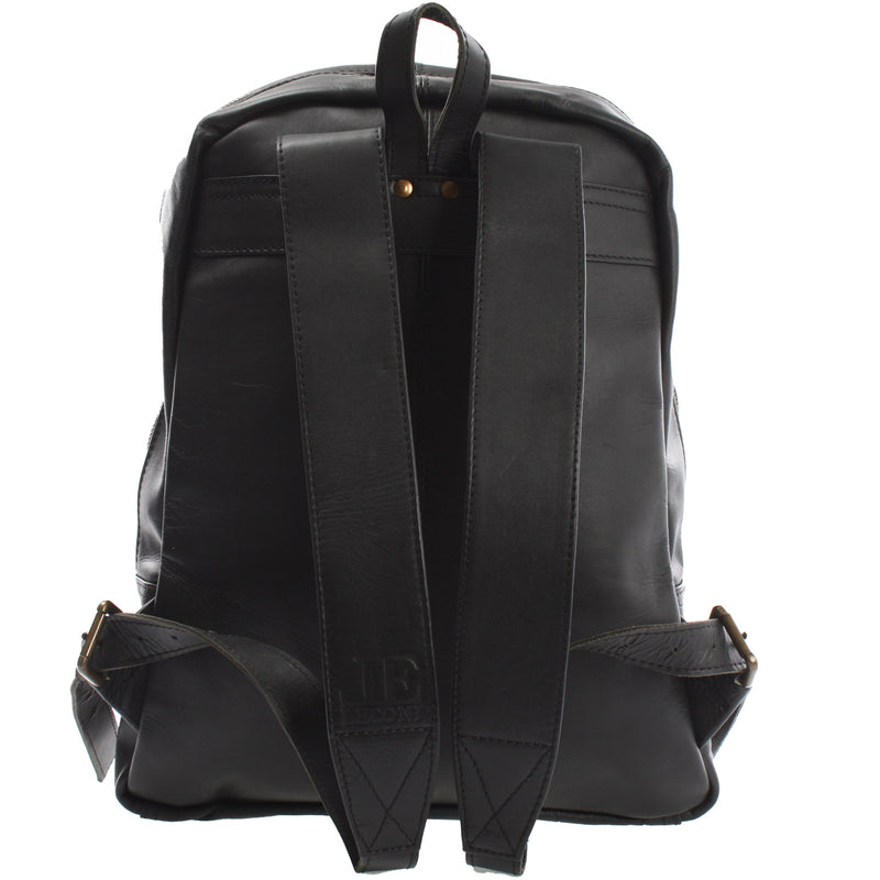 Leconi Rucksack Lederrucksack Freizeitrucksack Damen Herren Leder Schwarz LE1016