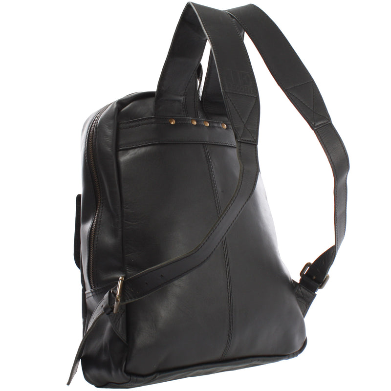 Leconi Rucksack Lederrucksack Freizeitrucksack Damen Herren Leder Schwarz LE1016