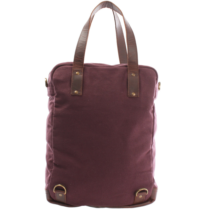 Leconi Rucksack Umhängetasche Damen Herren Leder Canvas Bordeaux LE1014