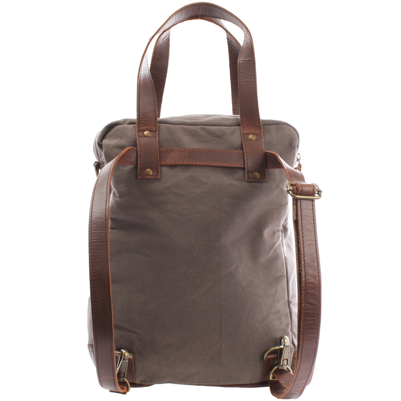 Leconi Rucksack Umhängetasche Damen Herren Leder Canvas Grau LE1014