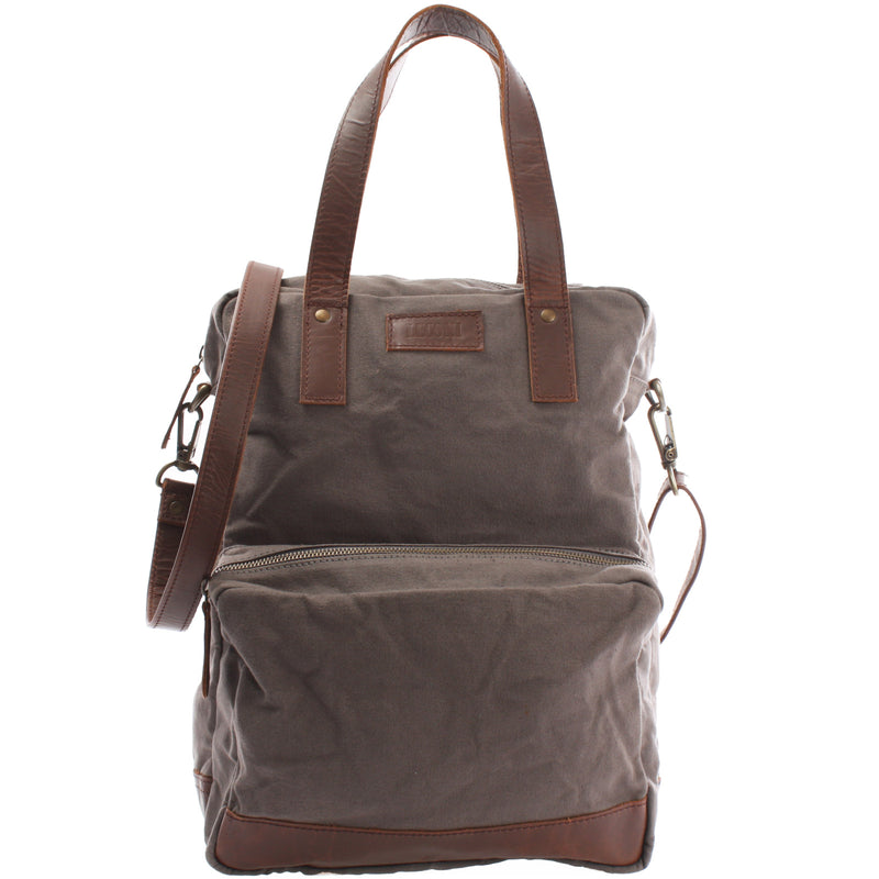 Leconi Rucksack Umhängetasche Damen Herren Leder Canvas grau LE1014