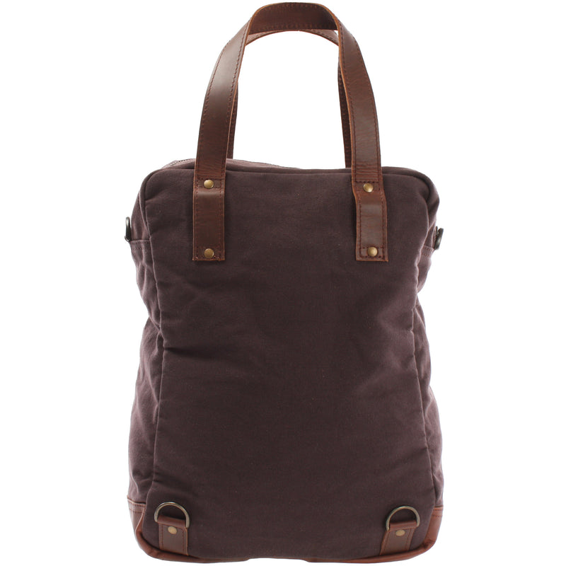 Leconi Rucksack Umhängetasche Damen Herren Leder Canvas Mokka LE1014