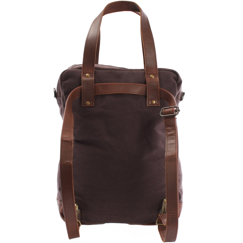 Leconi Rucksack Umhängetasche Damen Herren Leder Canvas Mokka LE1014