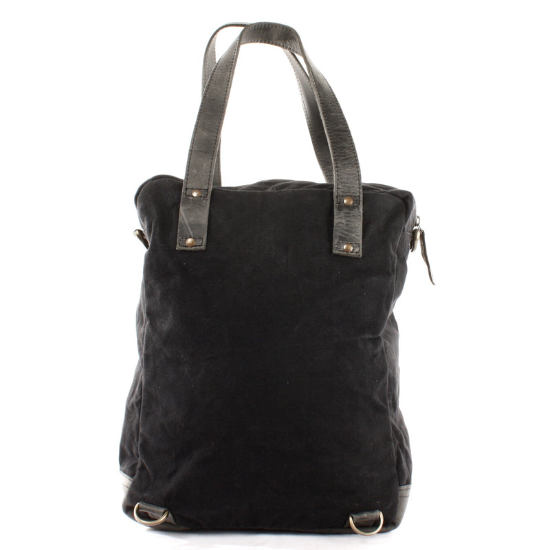 Leconi Rucksack Umhängetasche Damen Herren Leder Canvas Schwarz LE1014