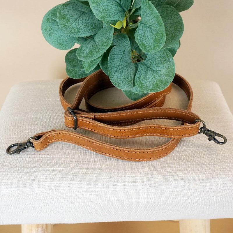 Leconi Schmaler Trageriemen Schultergurt Leder 1,6cm X 150cm Cognac LEC-R8