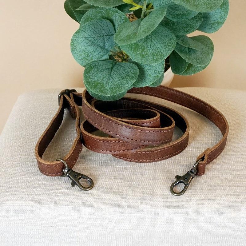 Leconi Schmaler Trageriemen Schultergurt Leder 1,6cm X 150cm Braun LEC-R8