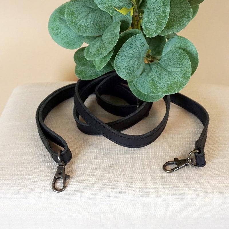 Leconi Schmaler Trageriemen Schultergurt Leder 1,6cm X 150cm Schwarz LEC-R8