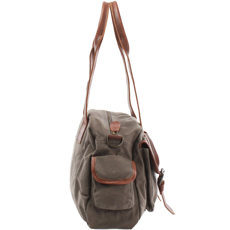 Leconi Schultertasche Damentasche Canvas Leder Grau LE0042