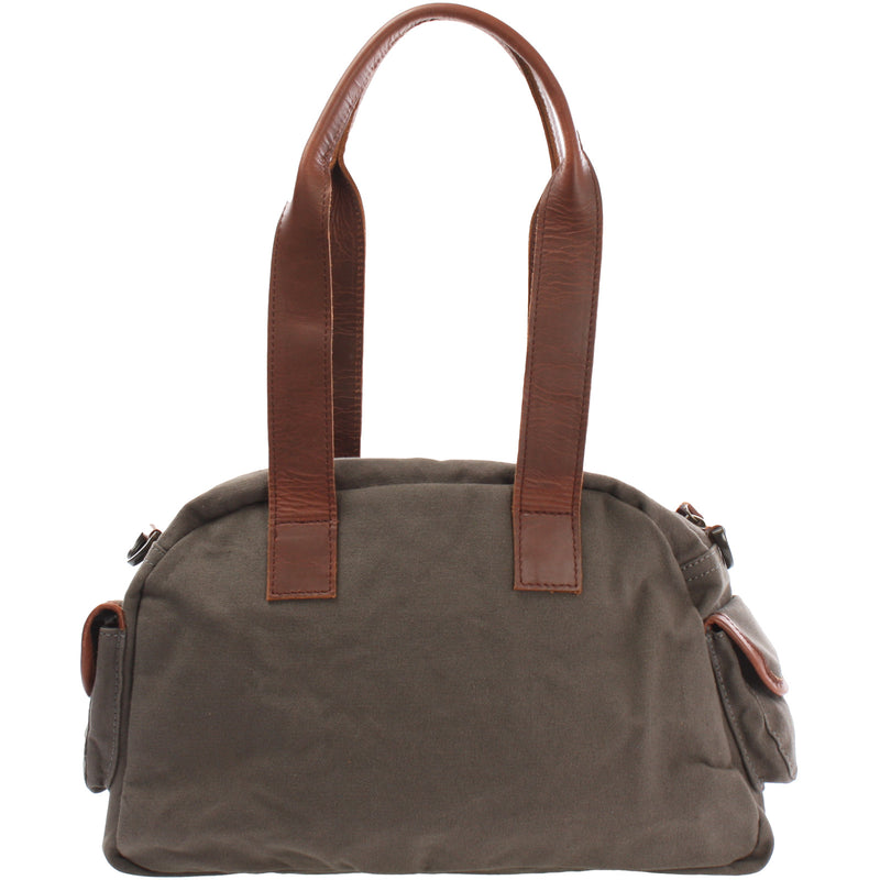 Leconi Schultertasche Damentasche Canvas Leder Grau LE0042