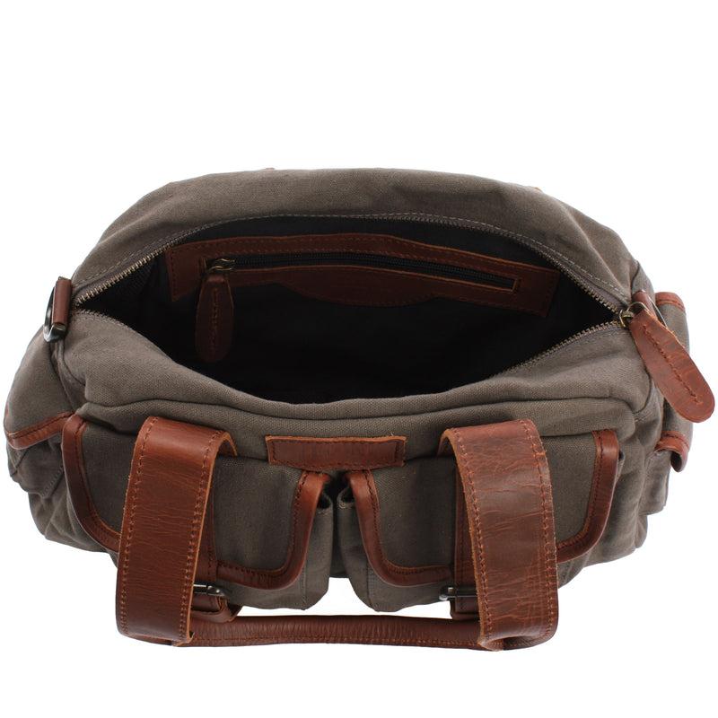 Leconi Schultertasche Damentasche Canvas Leder Grau LE0042