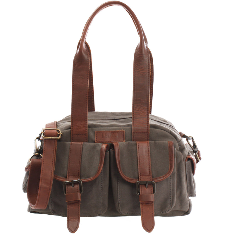Leconi Schultertasche Damentasche Canvas Leder grau LE0042 Leconi Schultertasche Damentasche Canvas Leder grau LE0042