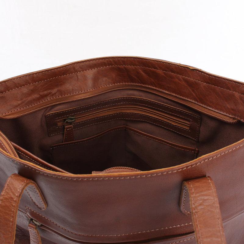 Leconi Schultertasche Damentasche DIN A4 Leder Braun LE0071