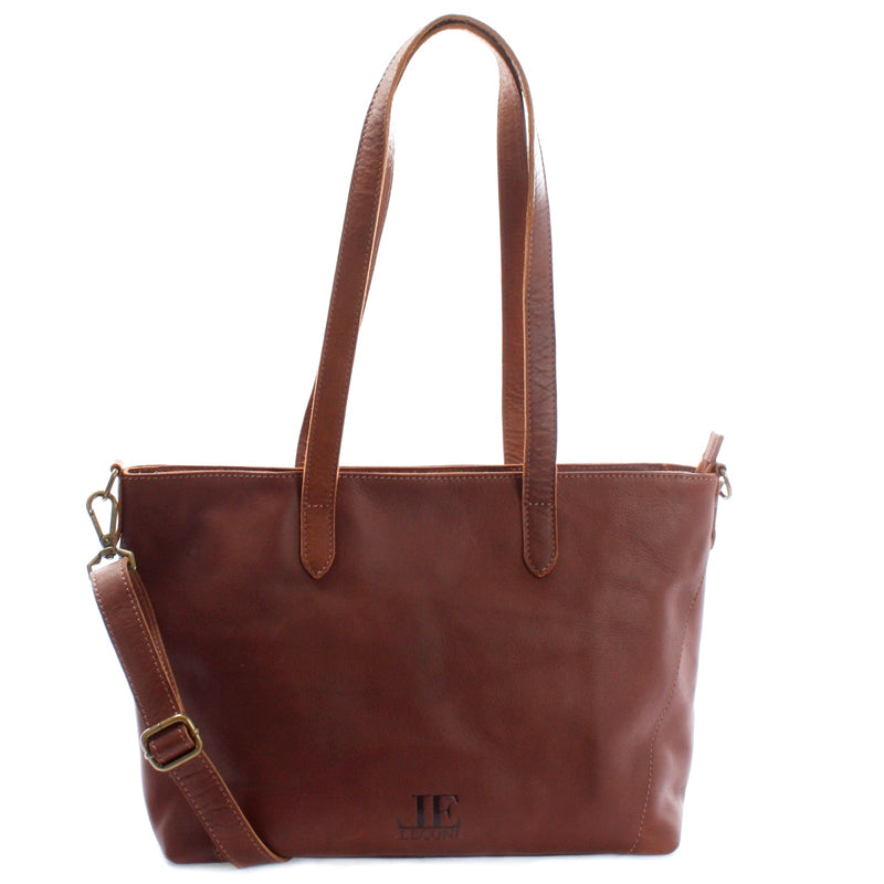 Leconi Schultertasche Damentasche DIN A4 Leder braun LE0071