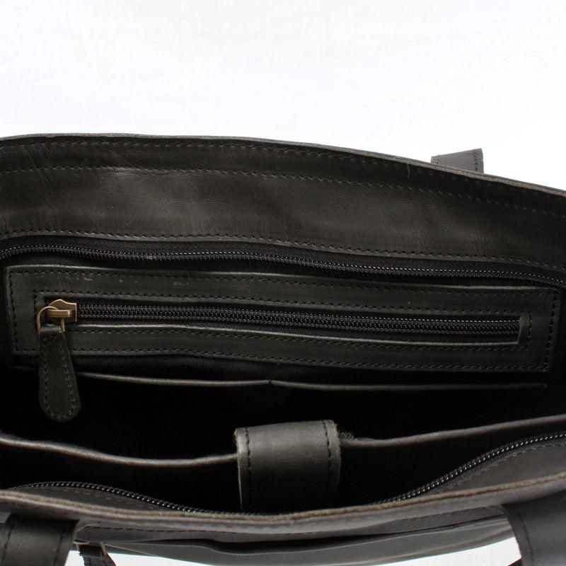 Leconi Schultertasche Damentasche DIN A4 Leder Dunkelgrau LE0071