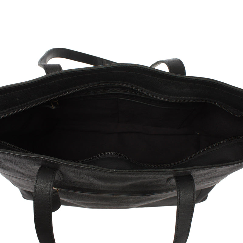 Leconi Schultertasche Damentasche DIN A4 Leder Schwarz LE0071