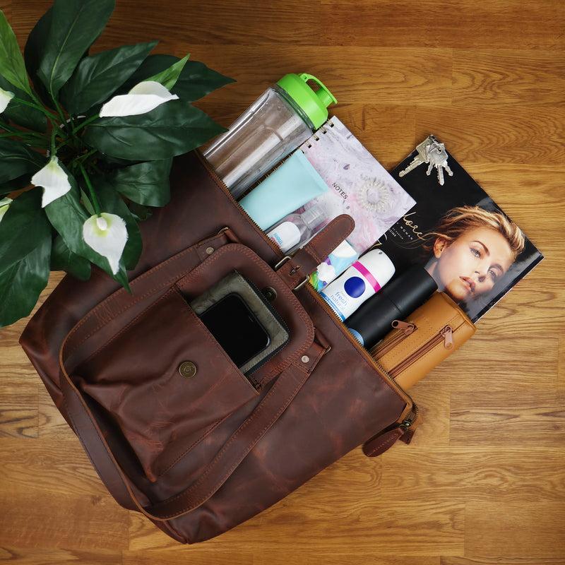 Leconi Schultertasche Damentasche Handtasche Leder Braun LE0052