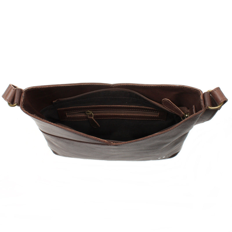 Leconi Schultertasche Damentasche Handtasche Leder Dunkelbraun LE0065