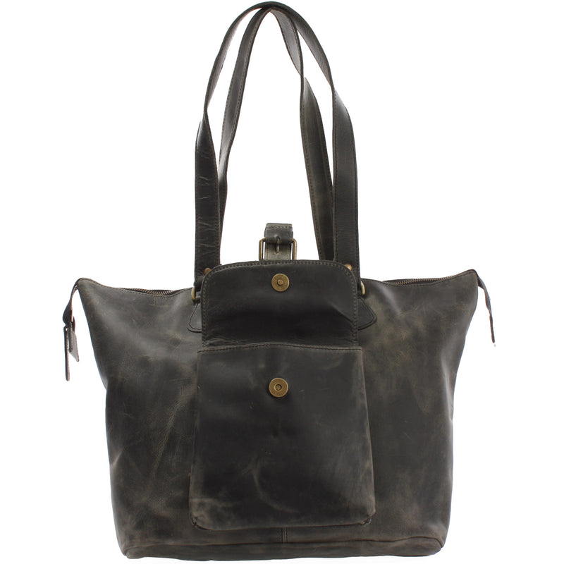 Leconi Schultertasche Damentasche Handtasche Leder Grau LE0052