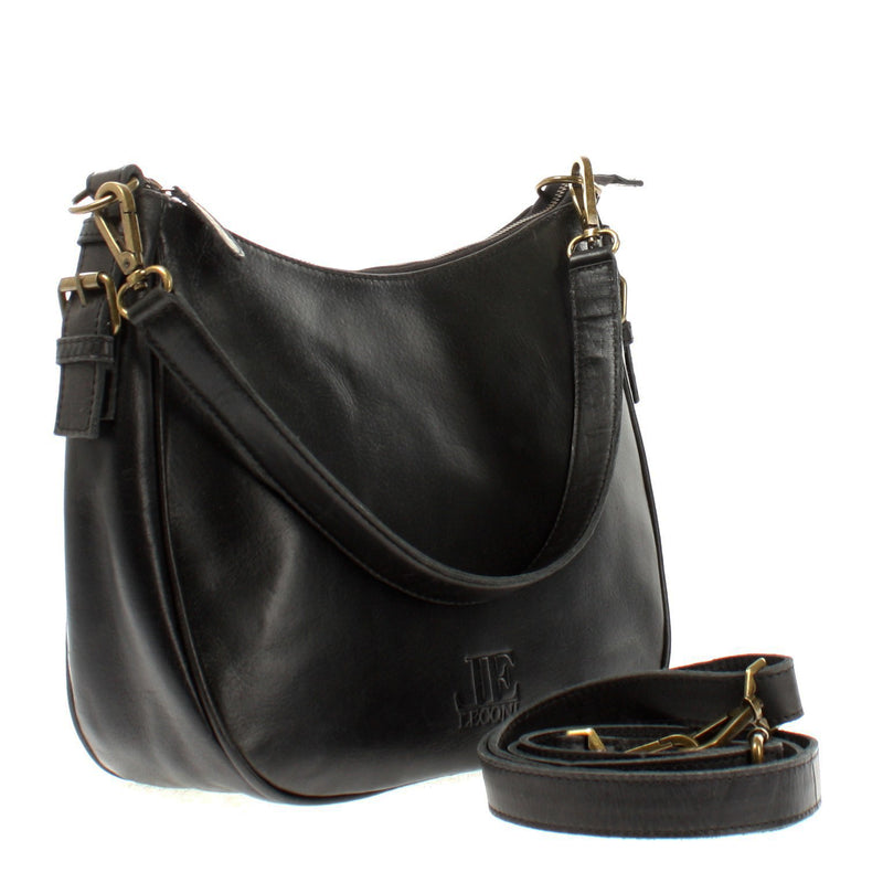 Leconi Schultertasche Handtasche Damentasche Leder Schwarz LE0063