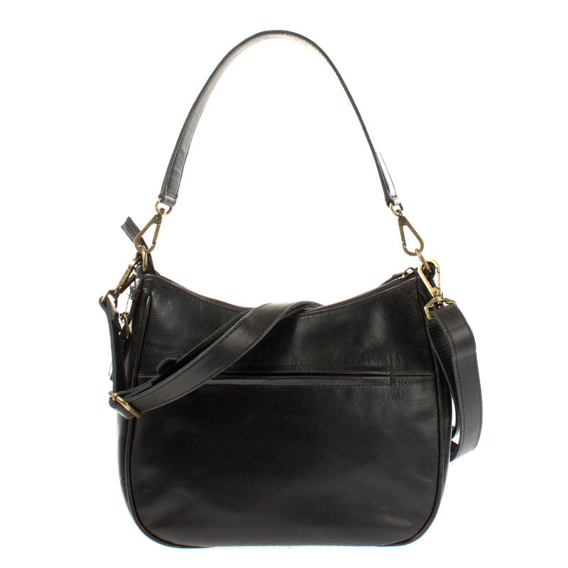 Leconi Schultertasche Handtasche Damentasche Leder Schwarz LE0063