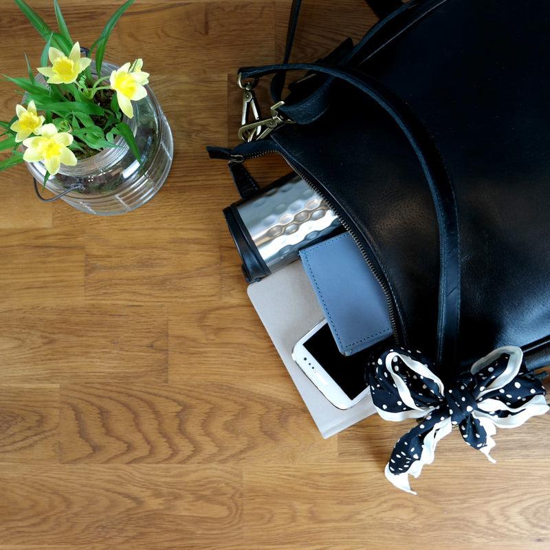 Leconi Schultertasche Handtasche Damentasche Leder Schwarz LE0063