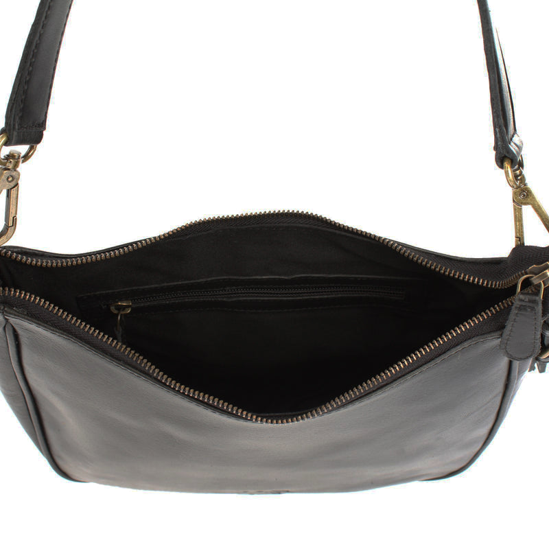 Leconi Schultertasche Handtasche Damentasche Leder Schwarz LE0063