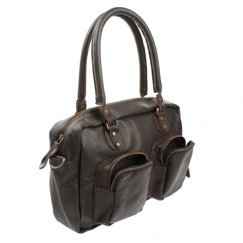 Leconi Schultertasche Handtasche Henkeltasche Damen Leder Dunkelbraun LE0046