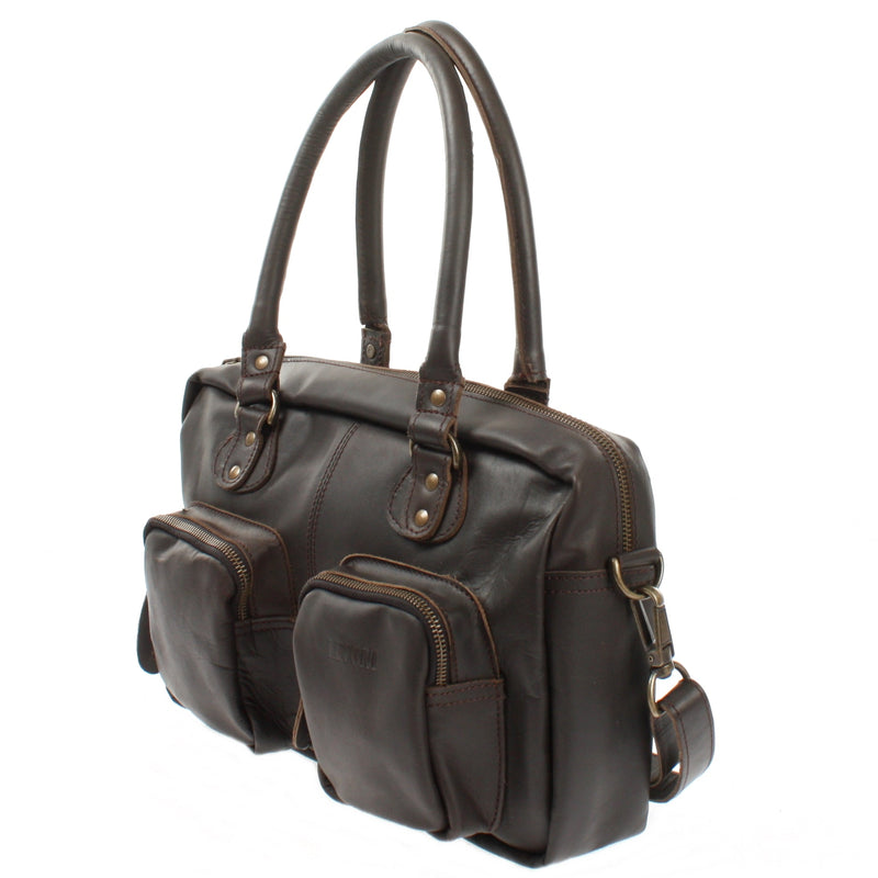 Leconi Schultertasche Handtasche Henkeltasche Damen Leder Dunkelbraun LE0046