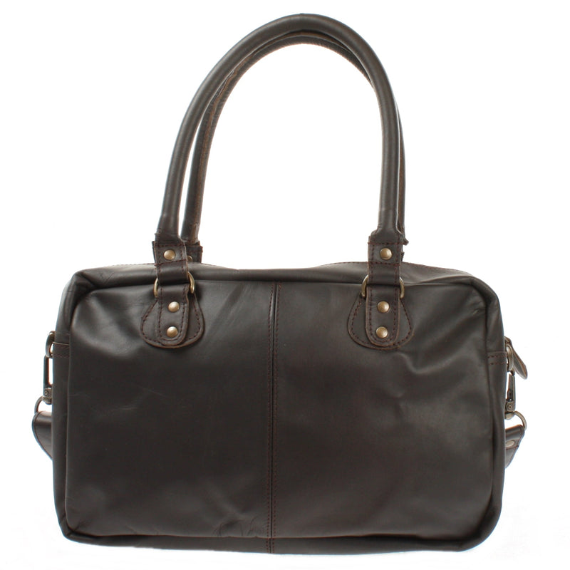 Leconi Schultertasche Handtasche Henkeltasche Damen Leder Dunkelbraun LE0046