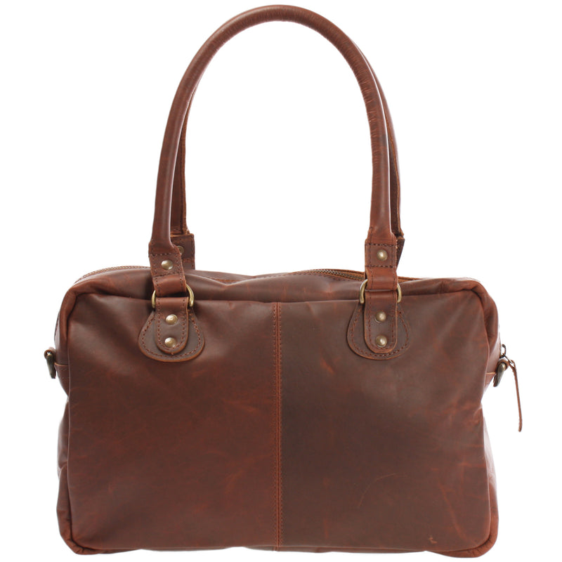 Leconi Schultertasche Handtasche Henkeltasche Damen Leder Braun LE0046