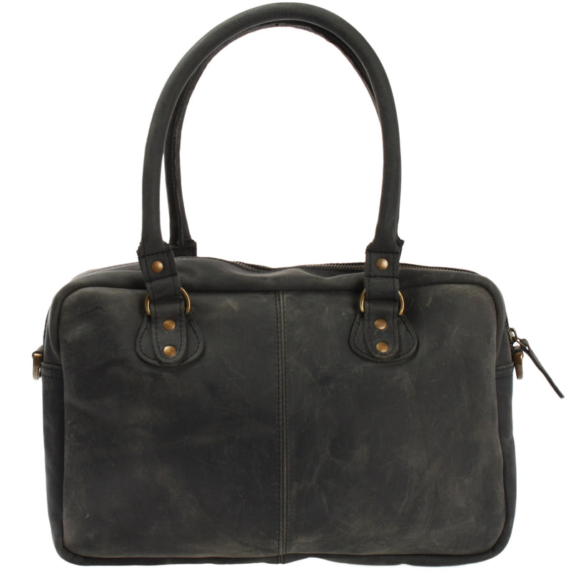 Leconi Schultertasche Handtasche Henkeltasche Damen Leder Grau LE0046