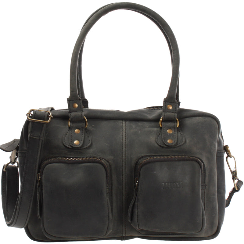 Leconi Schultertasche Handtasche Henkeltasche Damen Leder grau LE0046 Leconi Schultertasche Handtasche Henkeltasche Damen Leder grau LE0046