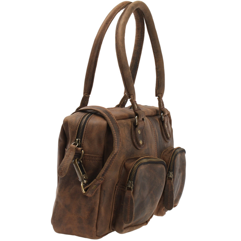 Leconi Schultertasche Handtasche Henkeltasche Damen Leder Schlamm LE0046