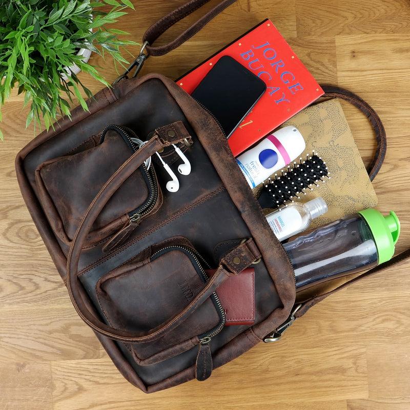 Leconi Schultertasche Handtasche Henkeltasche Damen Leder Schlamm LE0046