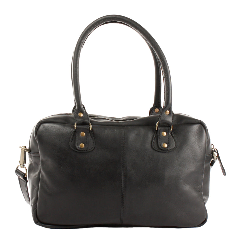 Leconi Schultertasche Handtasche Henkeltasche Damen Leder Schwarz LE0046