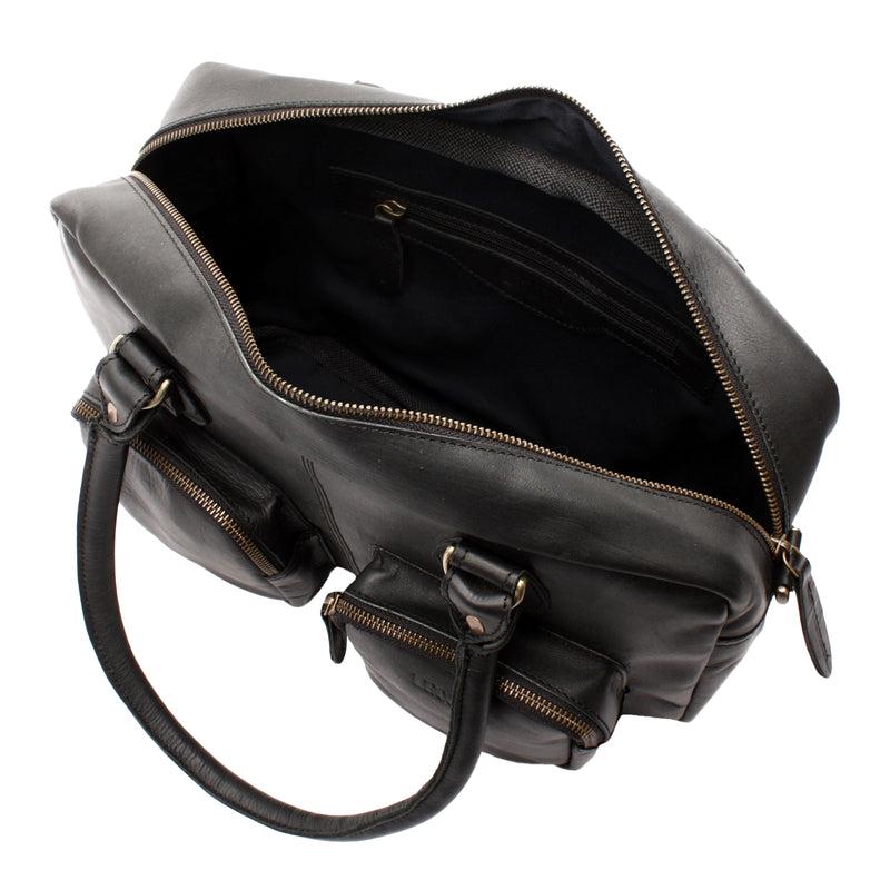 Leconi Schultertasche Handtasche Henkeltasche Damen Leder Schwarz LE0046
