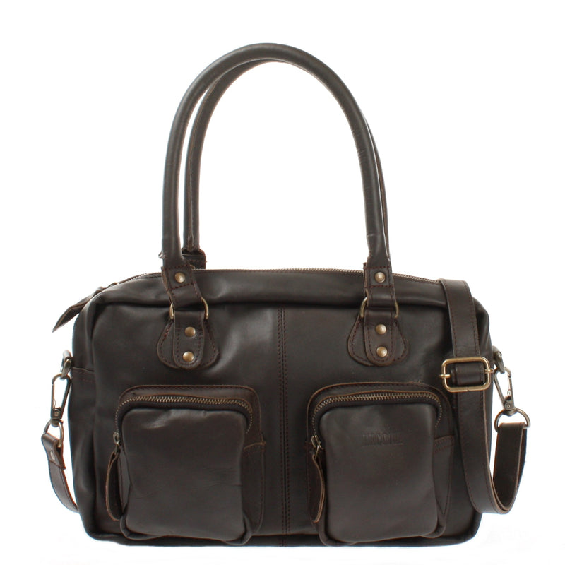 Leconi Schultertasche Handtasche Henkeltasche Damen Leder dunkelbraun LE0046