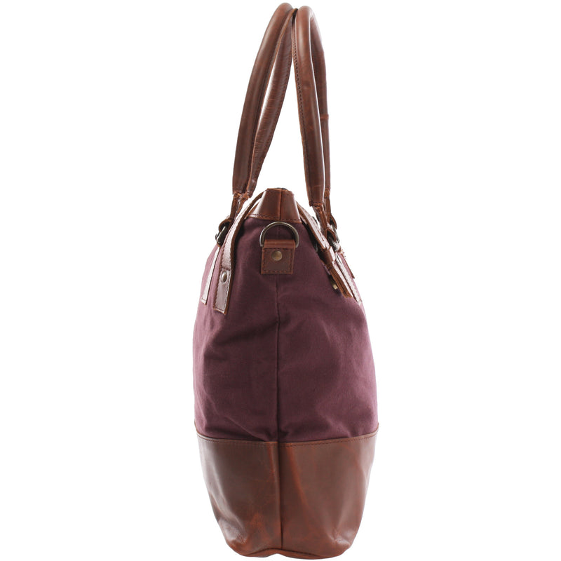 Leconi Schultertasche Handtasche Kleiner Shopper Leder Canvas Bordeaux LE0056