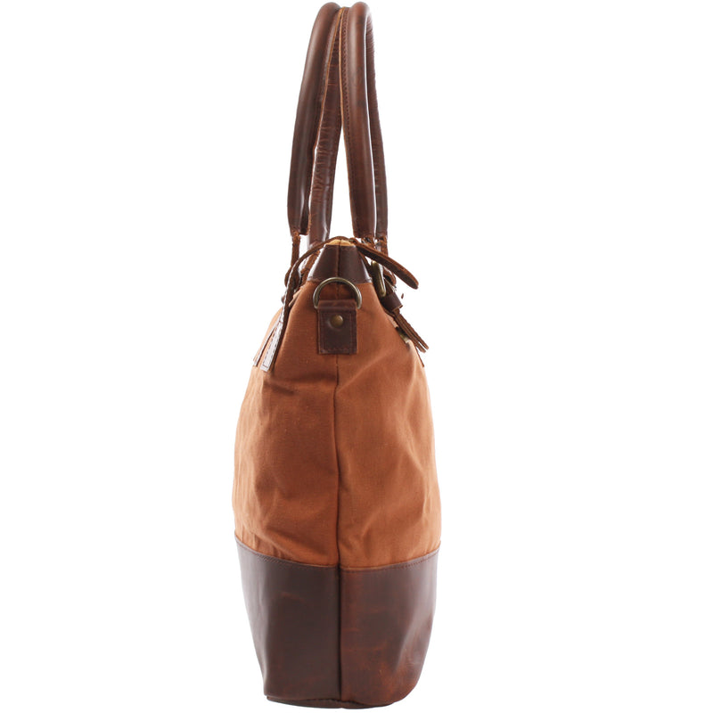 Leconi Schultertasche Handtasche Kleiner Shopper Leder Canvas Cognac LE0056