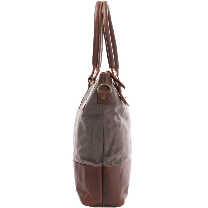 Leconi Schultertasche Handtasche Kleiner Shopper Leder Canvas Grau LE0056