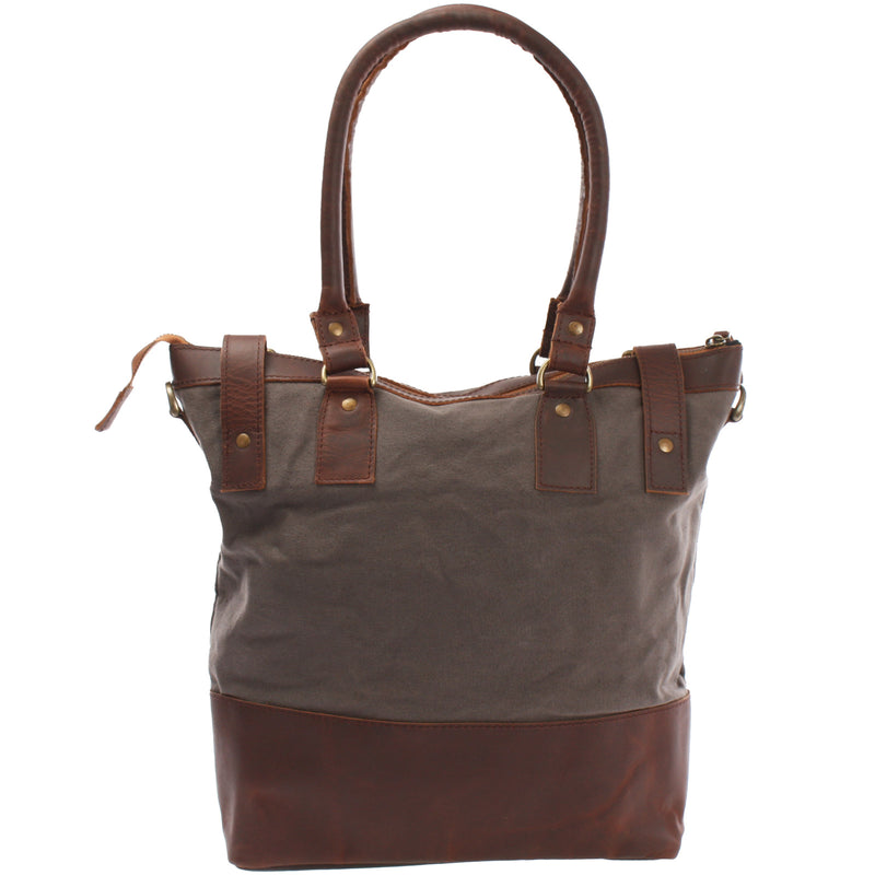 Leconi Schultertasche Handtasche Kleiner Shopper Leder Canvas Grau LE0056