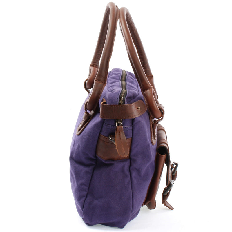 Leconi Schultertasche Henkeltasche Damentasche Handtasche Leder Canvas Lila LE0050