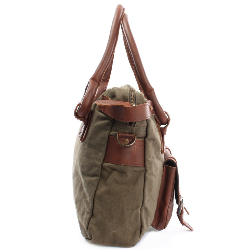 Leconi Schultertasche Henkeltasche Damentasche Handtasche Leder Canvas Grün LE0050